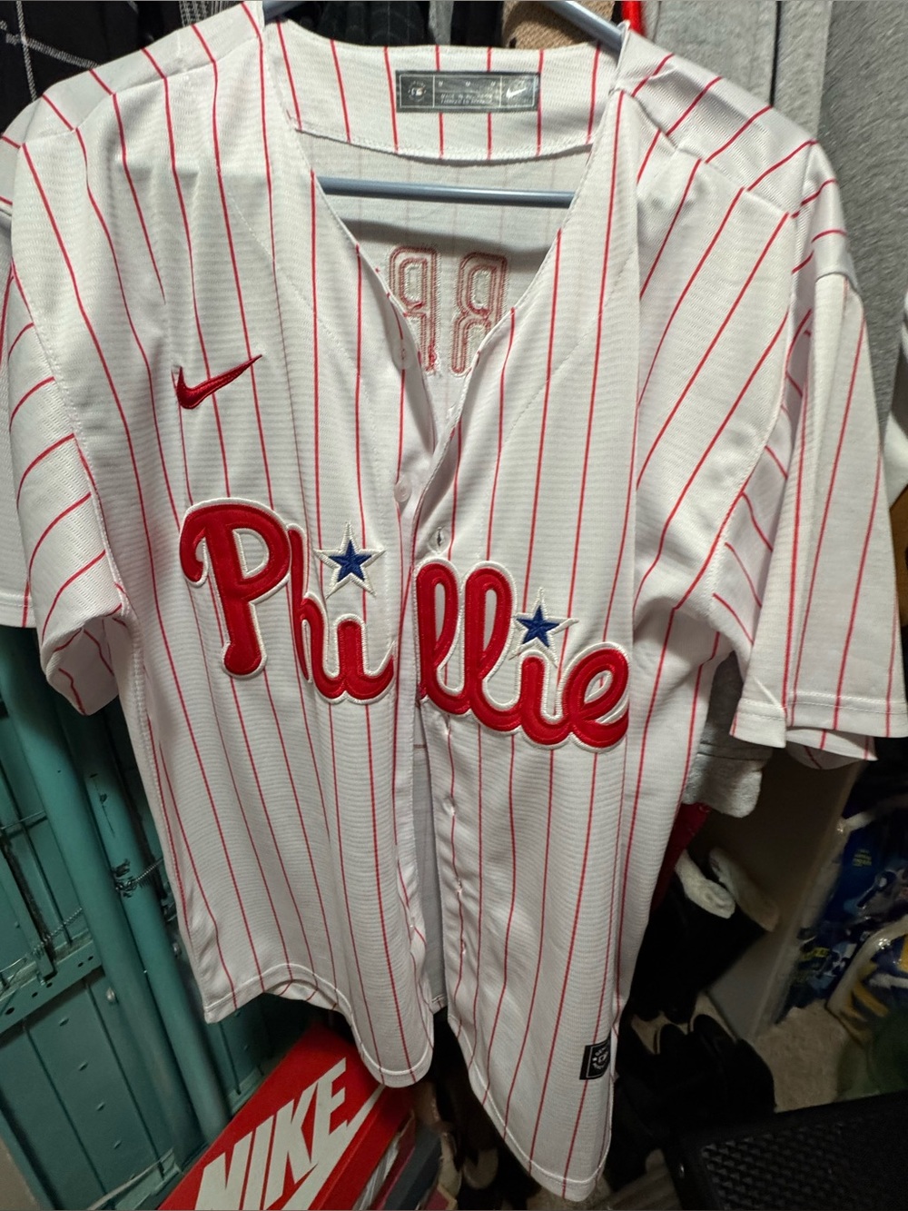 Nike Philadelphia Phillies White & Red Pinstripe Baseball Jersey